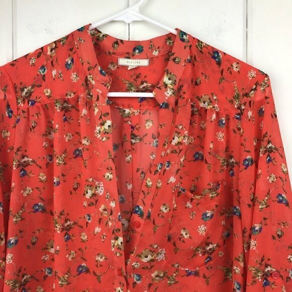 Pleione Orange Top Floral 3/4 Sleeve Blouse, Blue Flower, Size Small - Picture 5 of 8